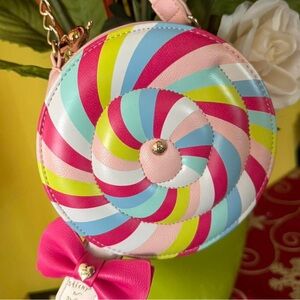Betsey Johnson Pink Multi-Stripe Swirl Mini Crossbody
